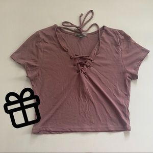 FREE WITH ANY PURCHASE Mauve Lace Up Crop Top